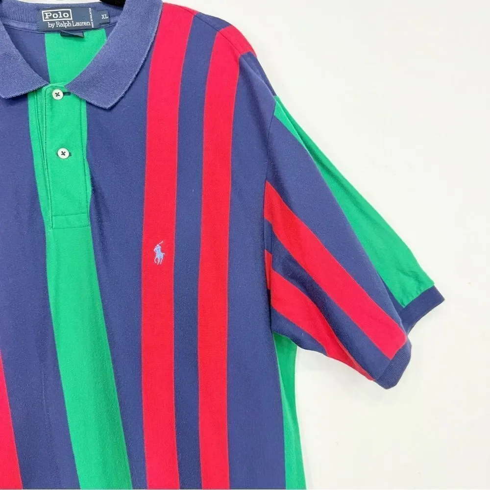Polo Ralph Lauren Vintage Red Green Blue Striped Polo Shirt